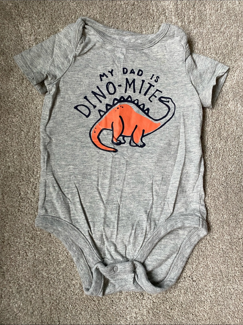 Gap 12-18 Month Gray Kids One-Piece Bodysuit with Orange Dinosaur Print